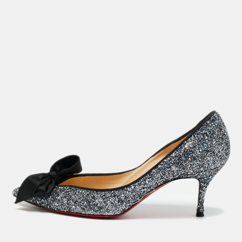 Christian Louboutin Size 38 Metallic Gruotta Glitter Bow Pumps Christian Louboutin Size 38 Metallic Gruotta Glitter Bow Pumps