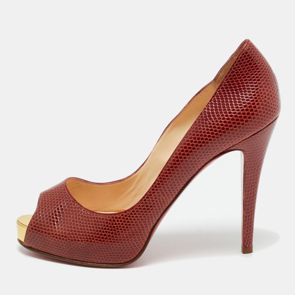 Christian Louboutin Size 38.5 Red Karung Leather Platform Peep Toe Pumps Christian Louboutin Size 38.5 Red Karung Leather Platform Peep Toe Pumps