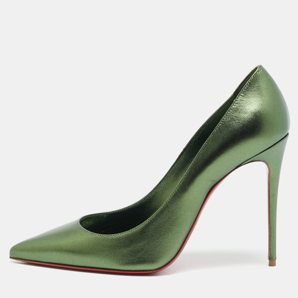 Christian Louboutin Kate 100 Size 38 Metallic Green Leather Pumps Christian Louboutin Kate 100 Size 38 Metallic Green Leather Pumps