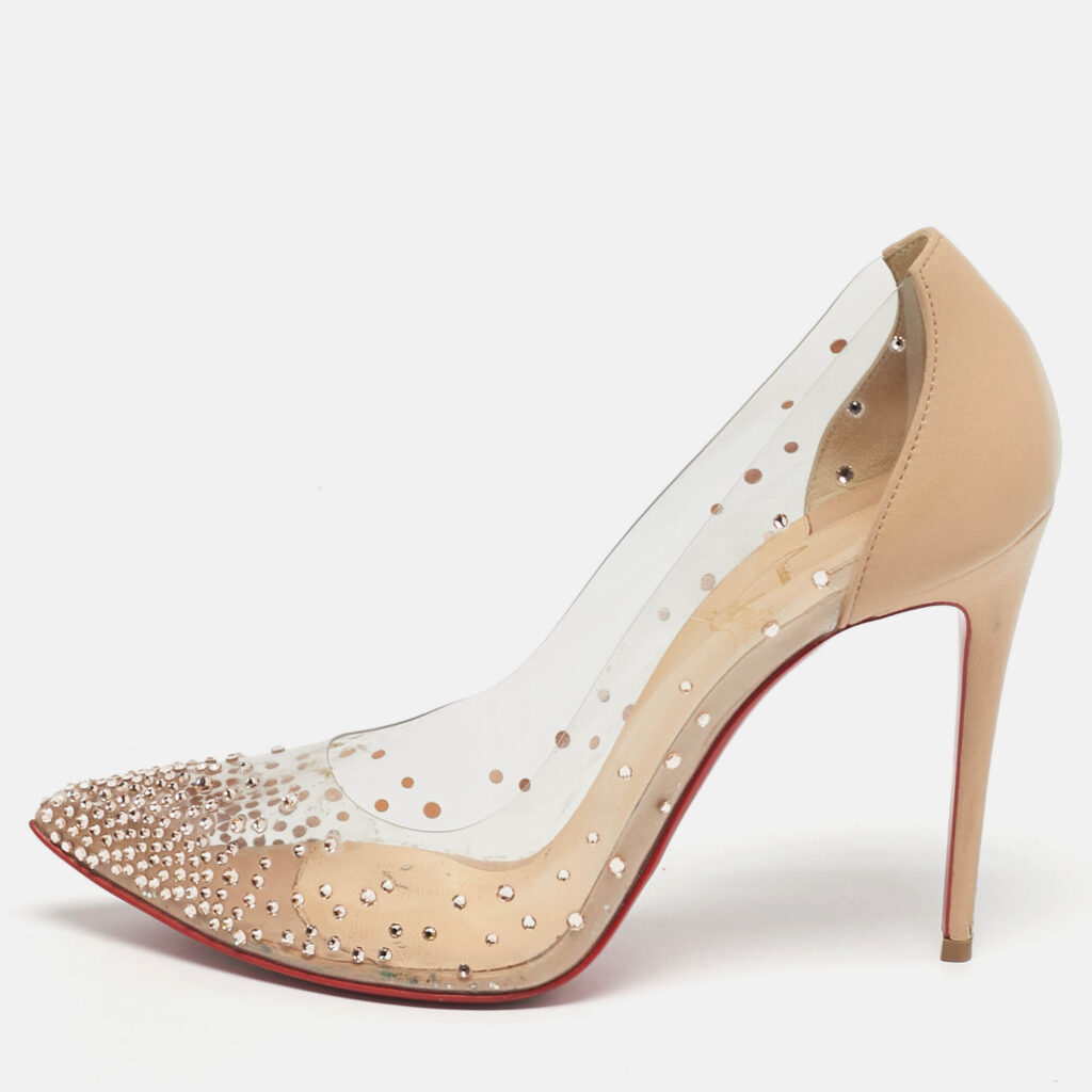 Christian Louboutin Degrastrass Size 38 Beige Leather and PVC Pumps Christian Louboutin Degrastrass Size 38 Beige Leather and PVC Pumps