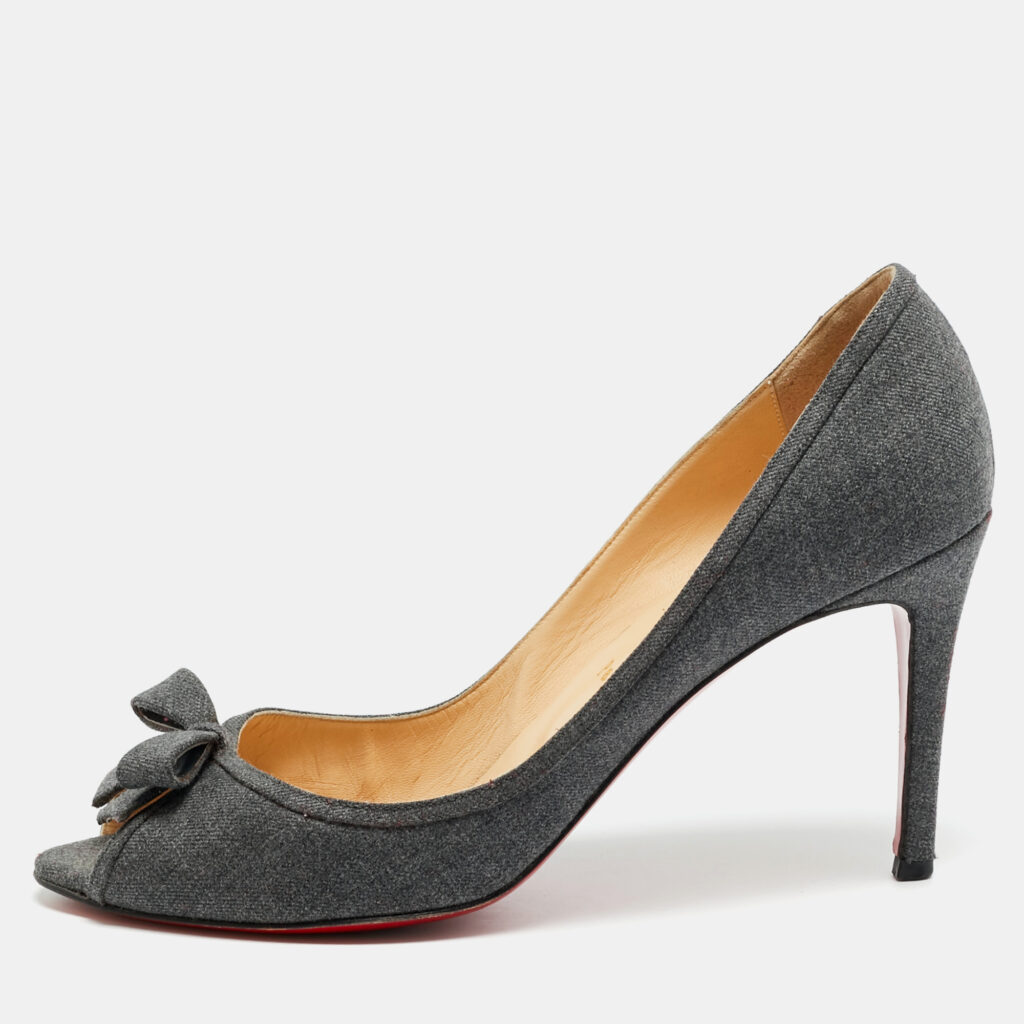 Christian Louboutin Milady Bow Size 41 Grey Denim Platform Pumps