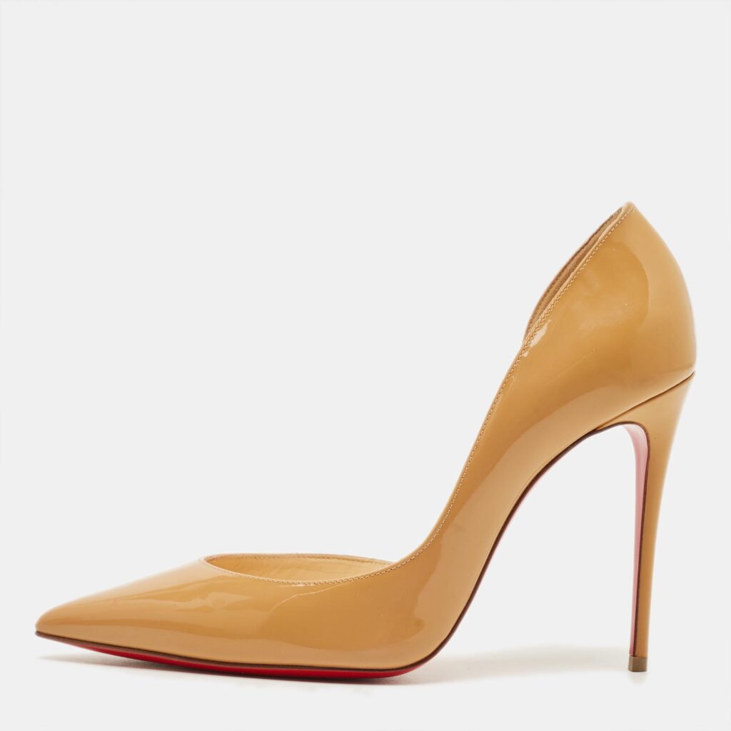 Christian Louboutin Iriza Size 38 Beige Patent Leather D'orsay Pumps