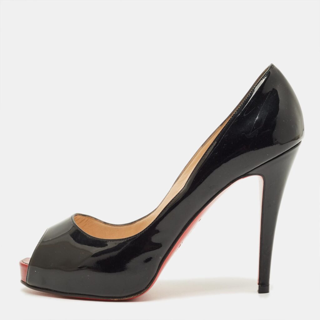 luxury-women-christian-louboutin-used-shoes-p1250956-001.jpg Christian Louboutin Very Prive Size 38.5 Black Python Leather Peep Toe Pumps