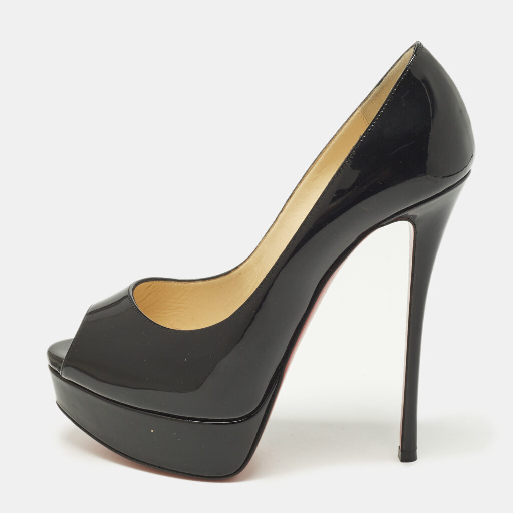 luxury-women-christian-louboutin-used-shoes-p1251184-001-1.jpg Christian Louboutin Lady Peep Size 38 Black Patent Leather Platform Pumps