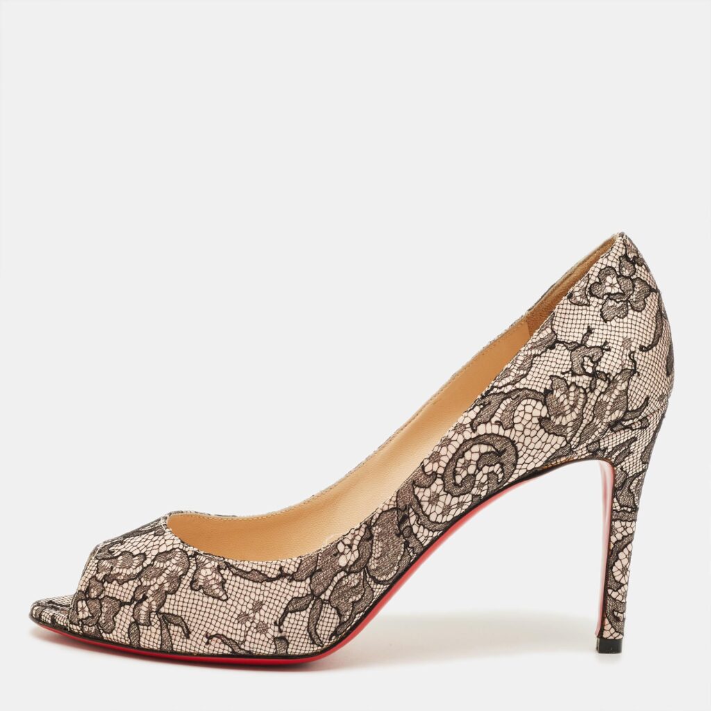 Christian Louboutin Very Prive Size 40.5 Black Lace and Satin Peep Toe Pumps Christian Louboutin Very Prive Size 40.5 Black Lace and Satin Peep Toe Pumps