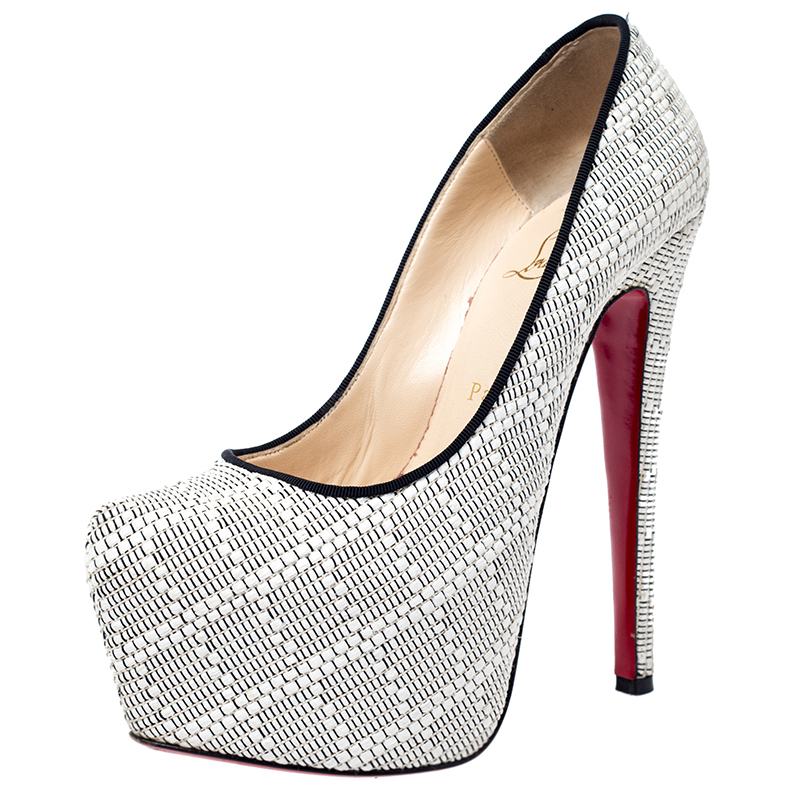 Christian Louboutin White/Black Raffia Daffodile Platform Pumps Size 37 Christian Louboutin White/Black Raffia Daffodile Platform Pumps Size 37