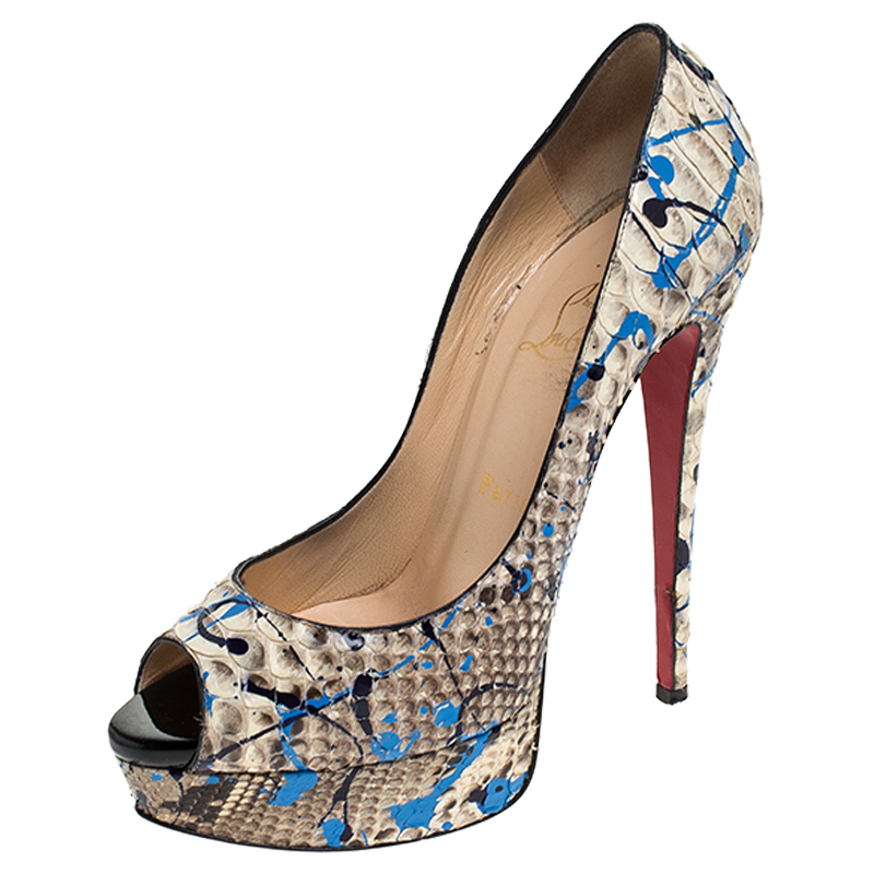 Christian Louboutin Multicolor Python Leather Troca Altareva Lady Peep Toe Platform Pumps Size 38 Christian Louboutin Multicolor Python Leather Troca Altareva Lady Peep Toe Platform Pumps Size 38