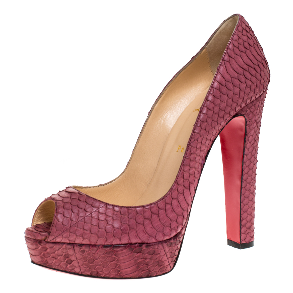 Christian Louboutin Pink Python Leather Lady Peep Toe Platform Pumps Size 41 Christian Louboutin Pink Python Leather Lady Peep Toe Platform Pumps Size 41
