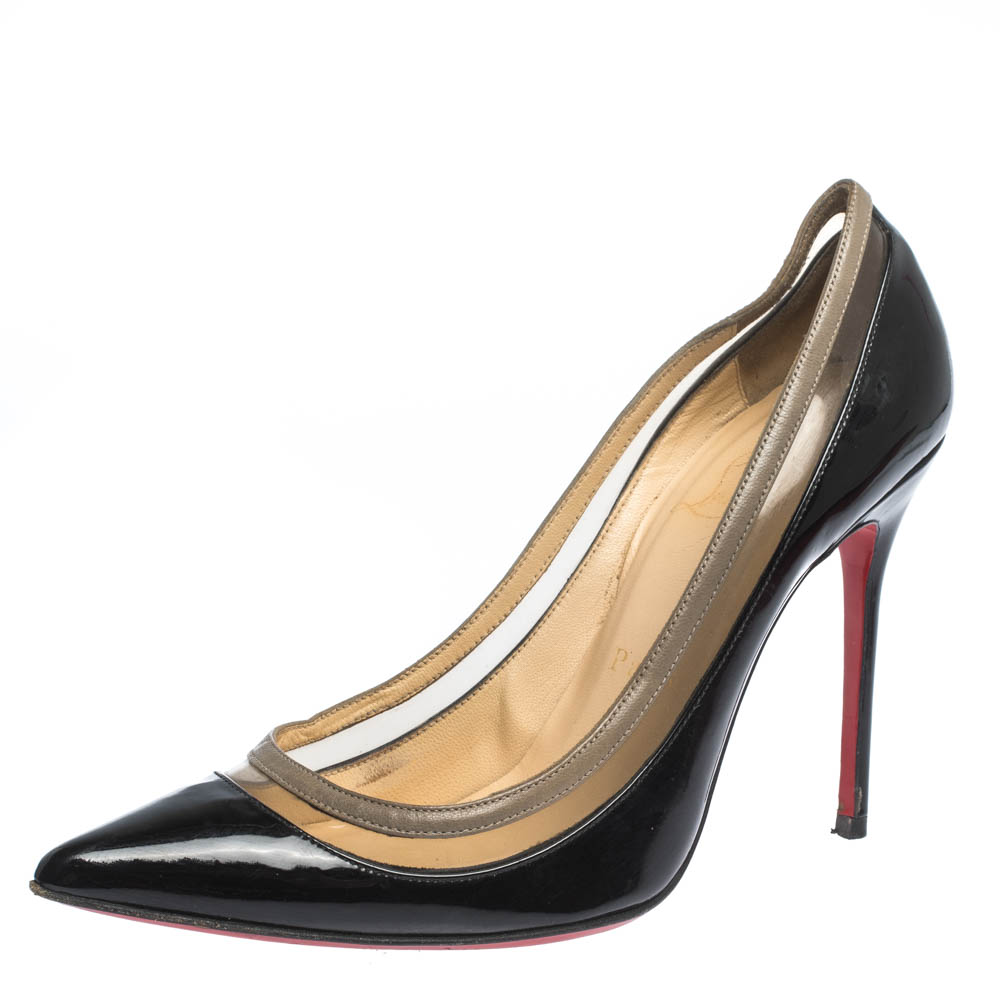 Christian Louboutin Black Patent Leather and PVC Paulina Pointed Toe Pumps Size 36.5 Christian Louboutin Black Patent Leather and PVC Paulina Pointed Toe Pumps Size 36.5
