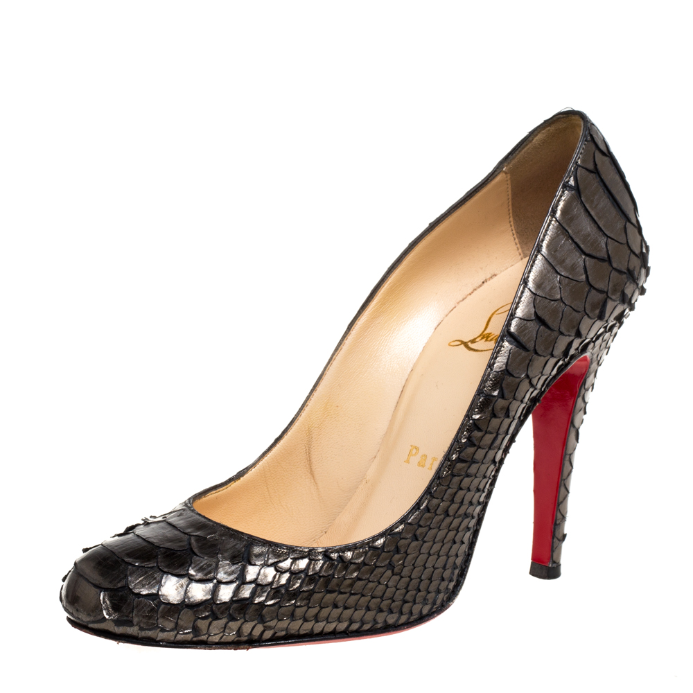 Christian Louboutin Metallic Olive Green Python Leather Fifi Pumps Size 35 Christian Louboutin Metallic Olive Green Python Leather Fifi Pumps Size 35