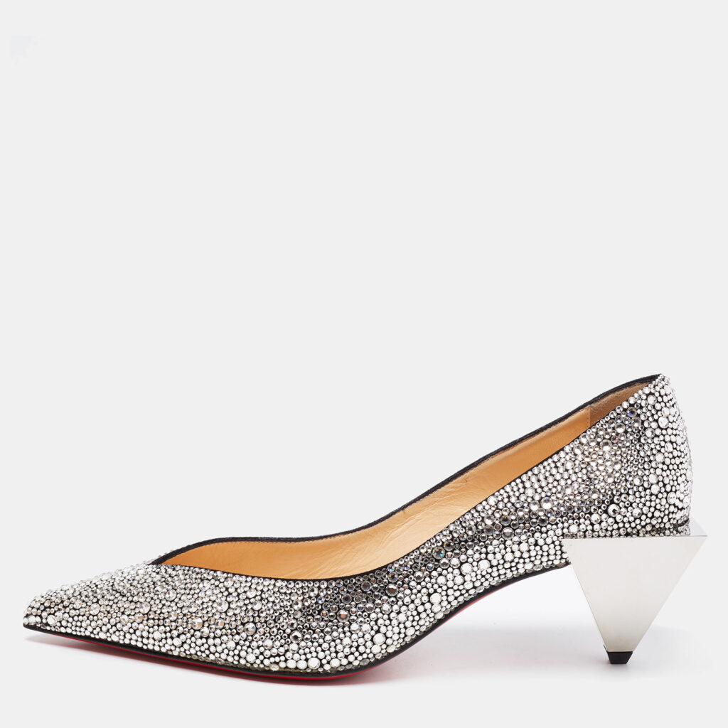 luxury-women-christian-louboutin-used-shoes-p661802-004-1.jpg Christian Louboutin Silver Suede Galaxister Strass Pumps Size 37