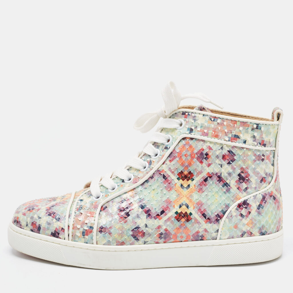 Christian Louboutin Green Pixel Print Embossed Snakeskin Louis High Top Sneakers Size 36 Christian Louboutin Green Pixel Print Embossed Snakeskin Louis High Top Sneakers Size 36
