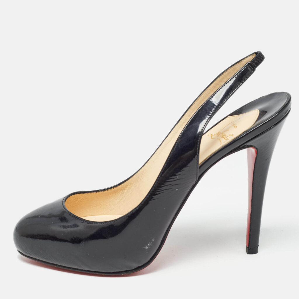 luxury-women-christian-louboutin-used-shoes-p982839-001.jpg Christian Louboutin Black Patent Leather Fifi Slingback Pumps Size 38.5