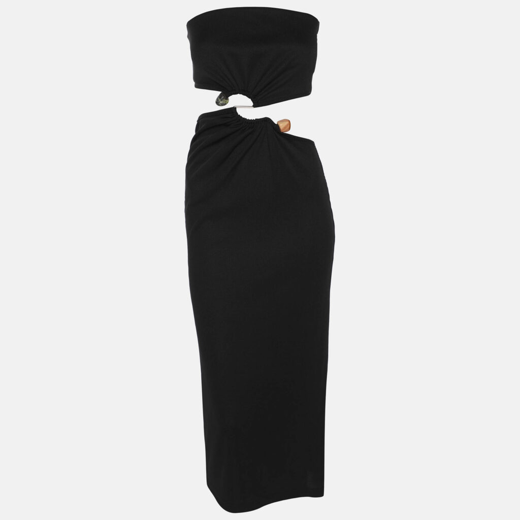 Christopher Esber Black Knit Distort Strapless Cutout Midi Dress M
