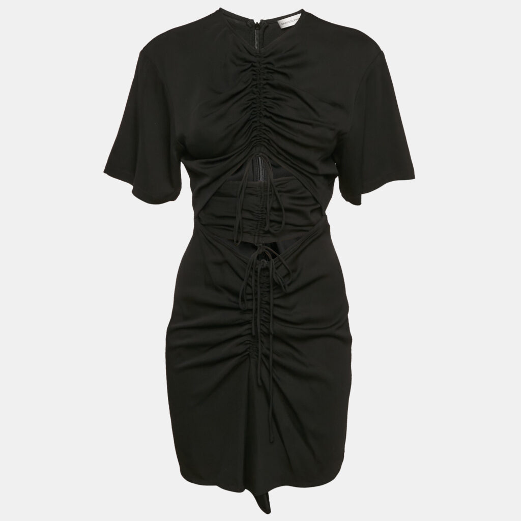 luxury-women-christopher-esber-used-clothes-p1161355-005-1.jpg Christopher Esber Black Stretch Crepe Cut-Out Ruche Tie Up Mini Dress S
