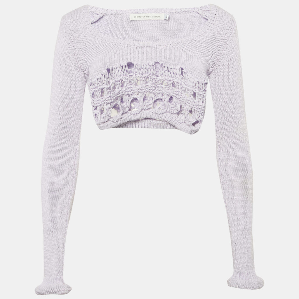luxury-women-christopher-esber-used-clothes-p1169672-001-1.jpg Christopher Esber Lilac Crochet Cotton Long Sleeve Crop Top XS