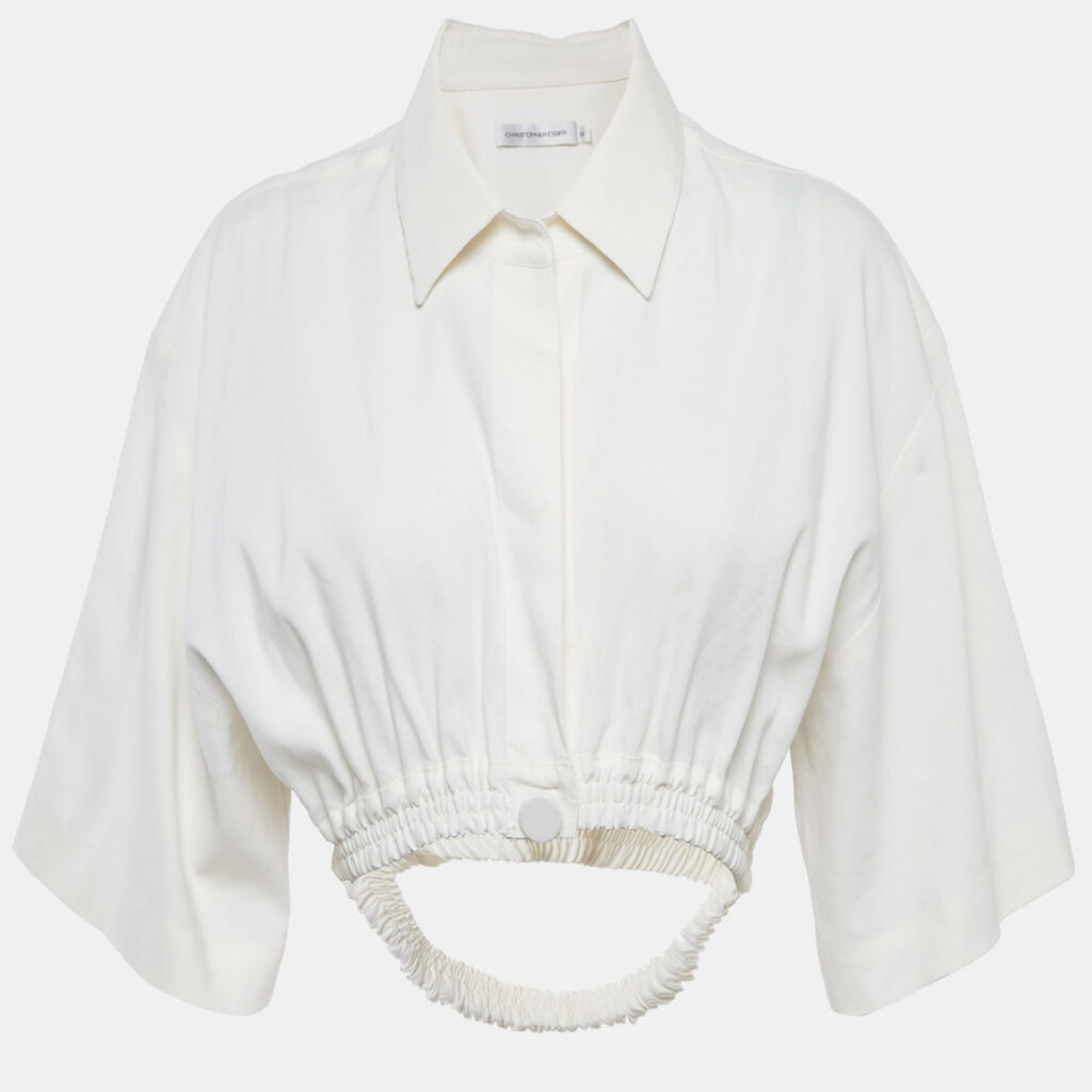 Christopher Esber Ivory Linen Blend Shirt Style Crop Top S