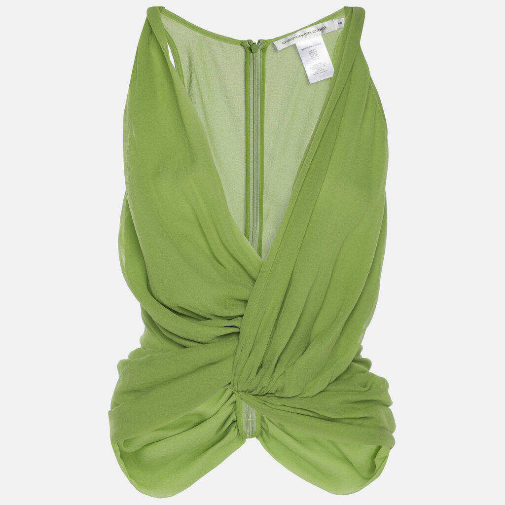 Christopher Esber Green Crepe Twisted Tops S