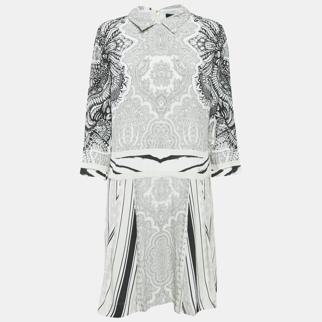 Class by Roberto Cavalli White/Black Printed Crepe Short Dress L Class by Roberto Cavalli White/Black Printed Crepe Short Dress L