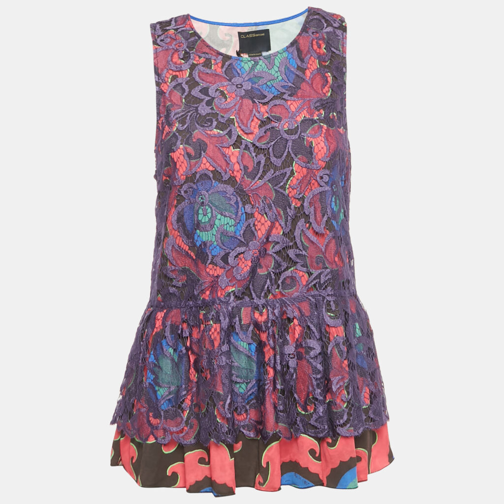 Class by Roberto Cavalli Multicolor Printed Lace Sleeveless Top L Class by Roberto Cavalli Multicolor Printed Lace Sleeveless Top L