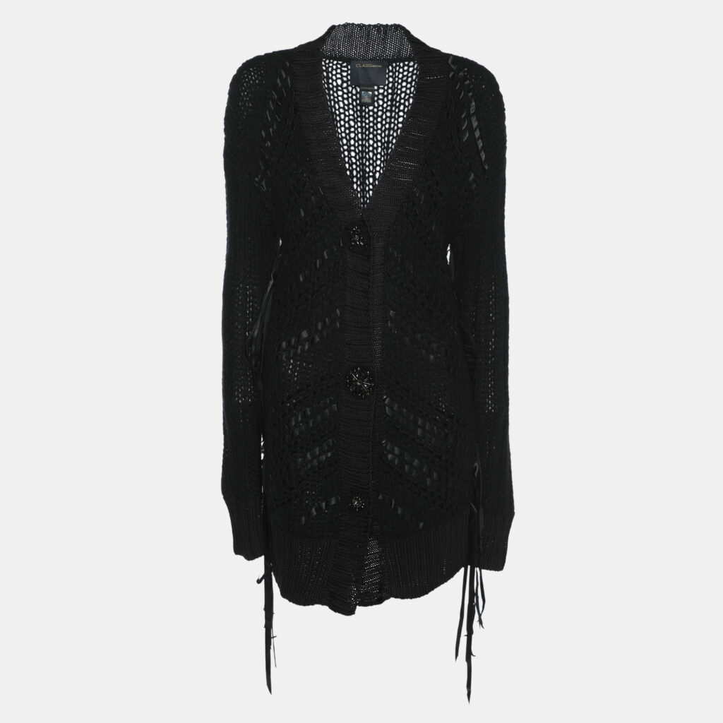 Class by Roberto Cavalli Black Wool Knit Cardigan L Class by Roberto Cavalli Black Wool Knit Cardigan L