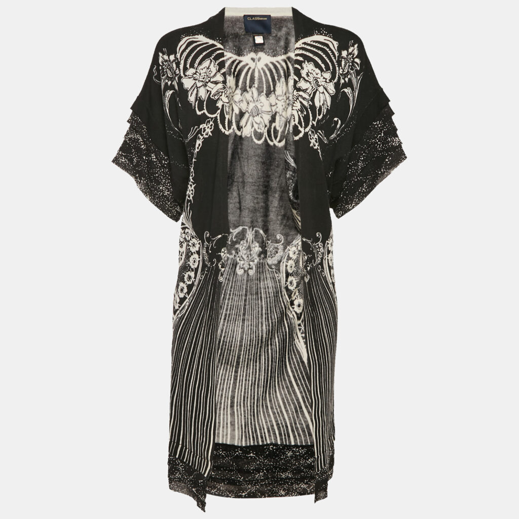 luxury-women-class-by-roberto-cavalli-used-clothes-p1181599-001-1.jpg Class by Roberto Cavalli Black Printed Knit Silk Trim Cardigan S