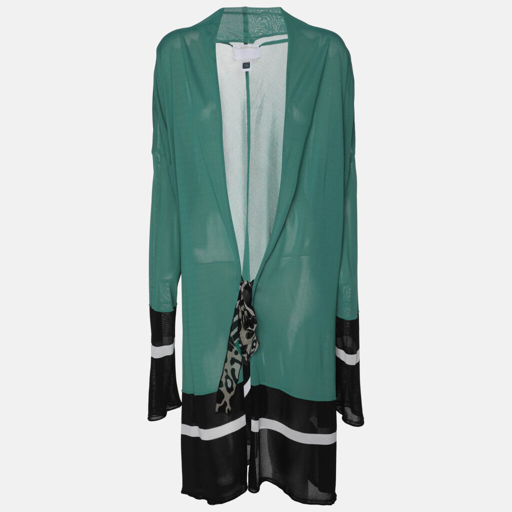 Class by Roberto Cavalli Green/Black Knit Open Long Cardigan S Class by Roberto Cavalli Green/Black Knit Open Long Cardigan S