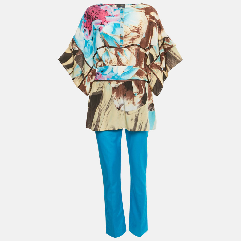 Class by Roberto Cavalli Multicolor Printed Silk Top & Taffeta Pant Set M Class by Roberto Cavalli Multicolor Printed Silk Top & Taffeta Pant Set M