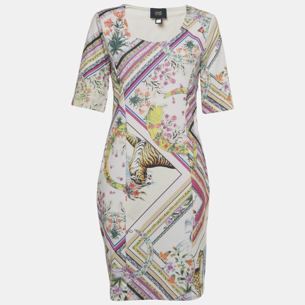 Class by Roberto Cavalli Pink Printed Stretch Knit Short Dress M Class by Roberto Cavalli Pink Printed Stretch Knit Short Dress M
