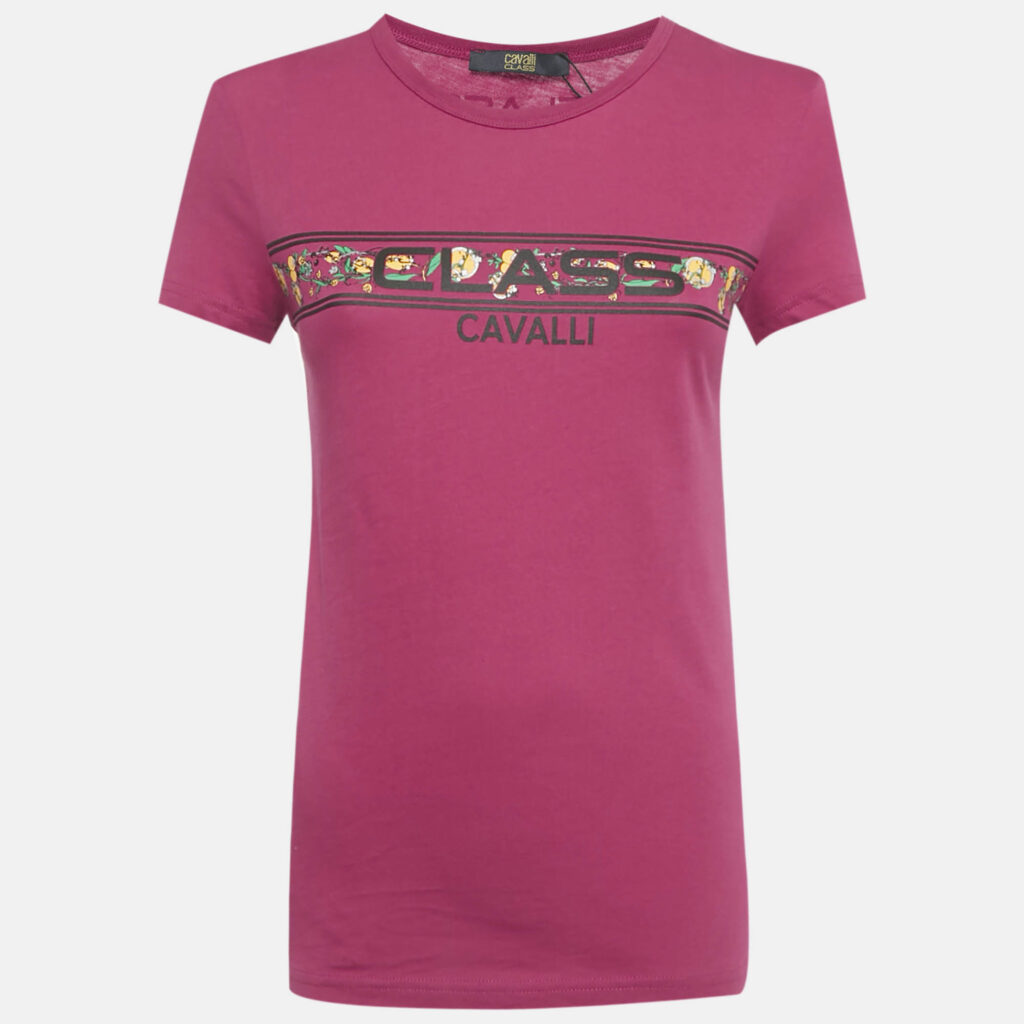 Class by Roberto Cavalli Pink Lemon Print Jersey T-Shirt XS