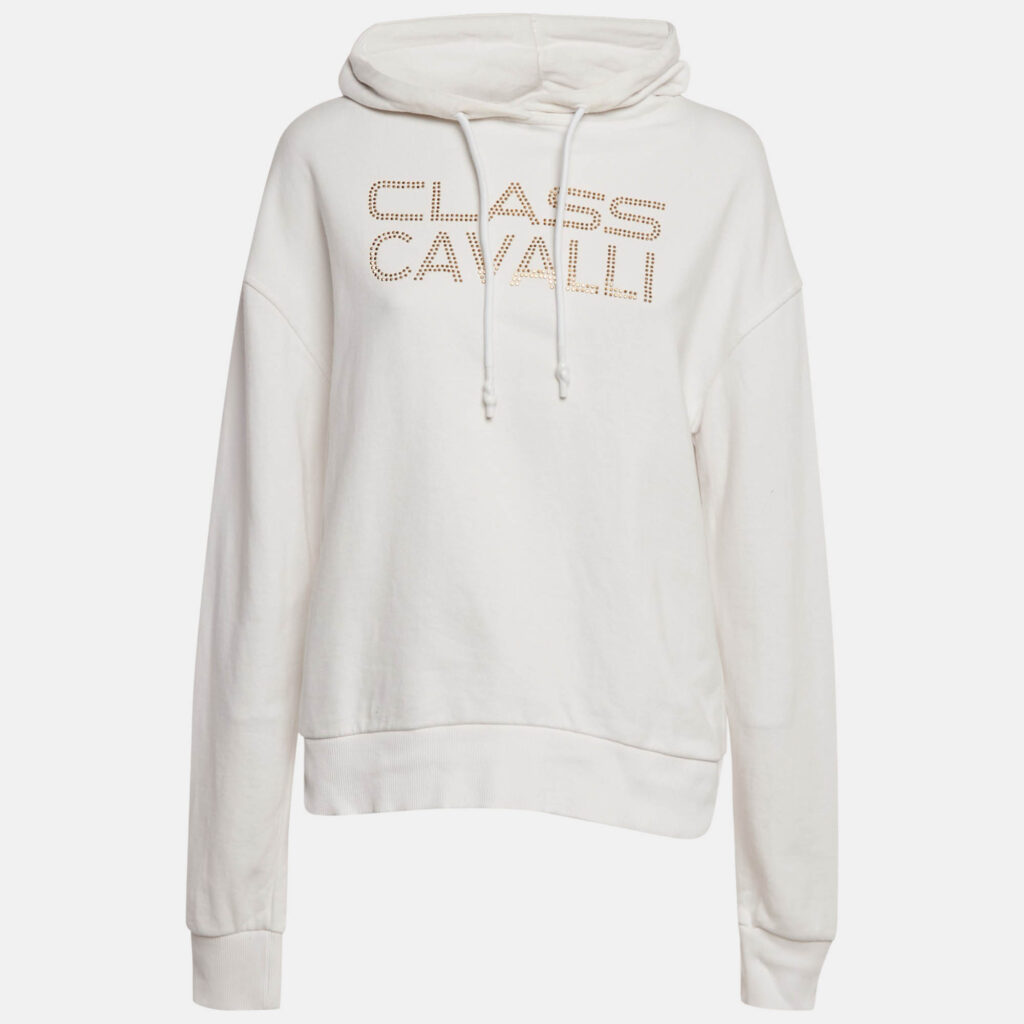 luxury-women-class-by-roberto-cavalli-used-clothes-p1220517-001-1.jpg Class by Roberto Cavalli White Logo Studded Cotton Hoodie M