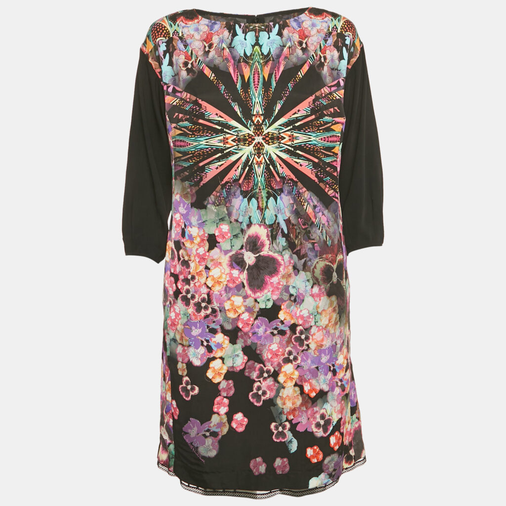 Class by Roberto Cavalli Black Printed Crepe Short Dress M