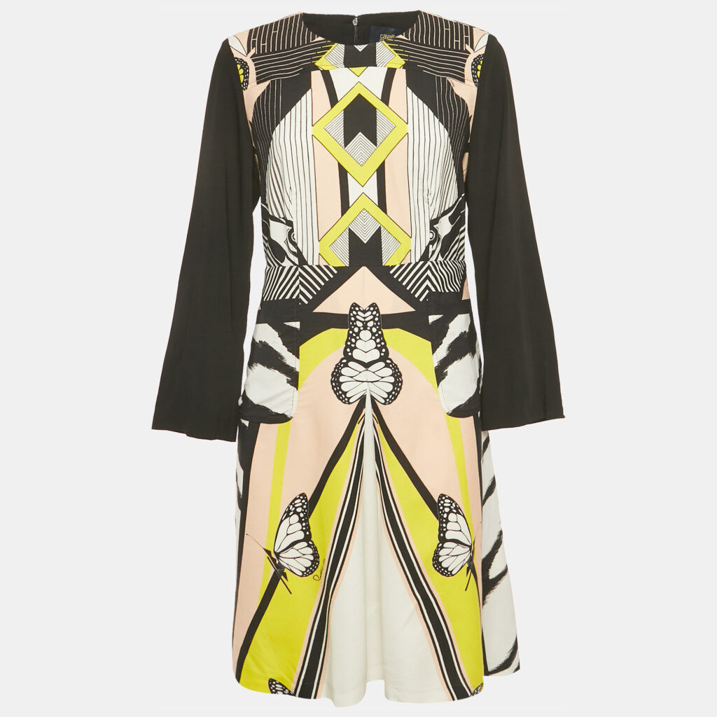 Cavalli Class by Roberto Cavalli Black Printed Crepe Midi Dress L Cavalli Class by Roberto Cavalli Black Printed Crepe Midi Dress L