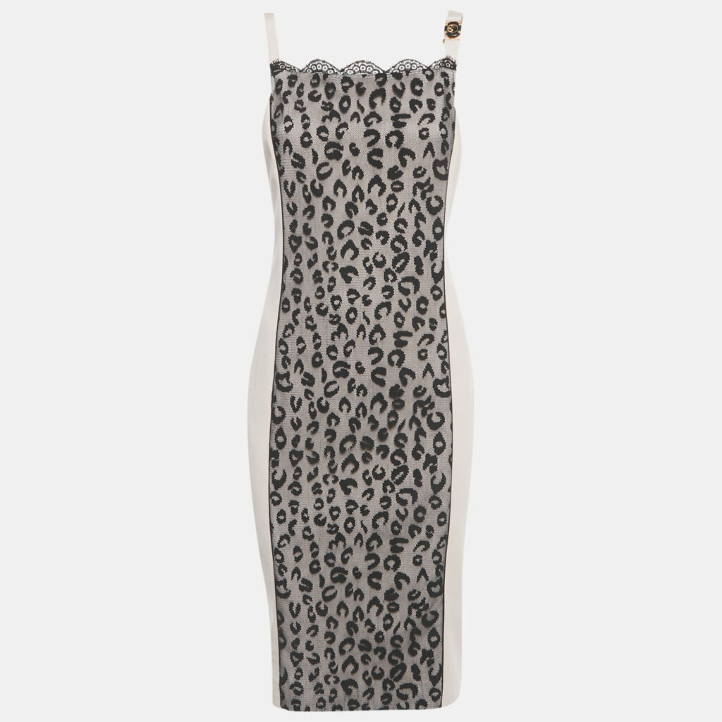 Class by Roberto Cavalli Pink/Black Jersey Leopard Mesh Detail Midi Dress L