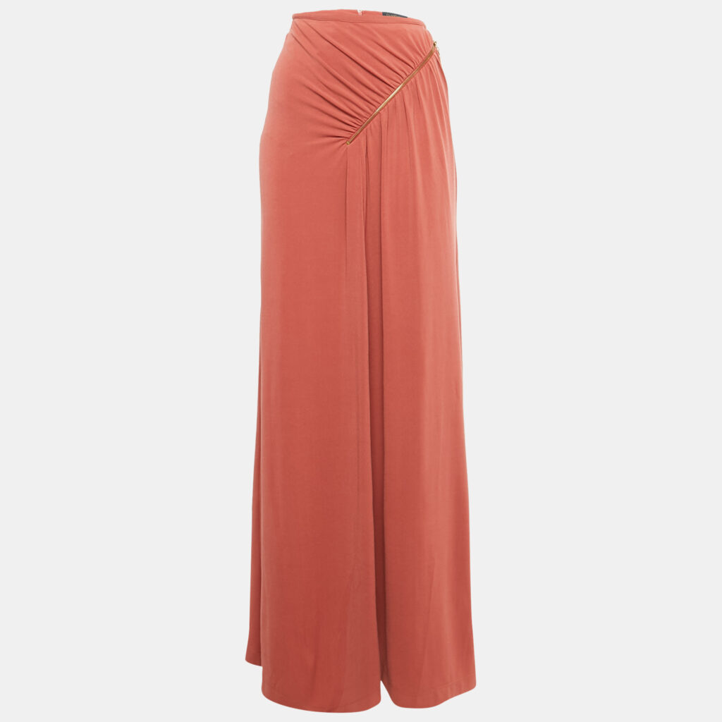 luxury-women-class-by-roberto-cavalli-used-clothes-p1224868-004.jpg Class by Roberto Cavalli Brick Red Jersey Ruched Zipper Detail Midi Skirt L