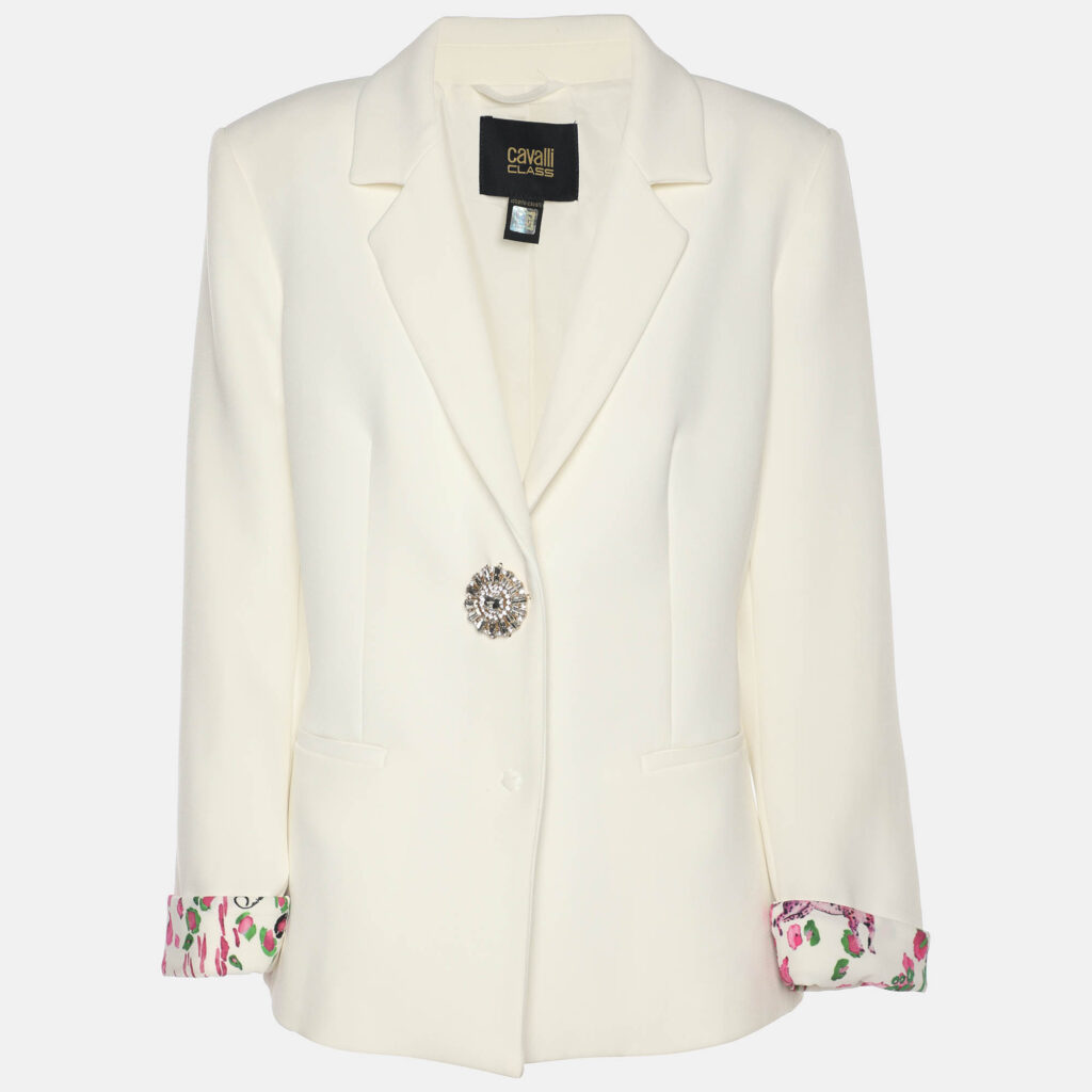 Class by Roberto Cavalli Cream Stretch Crepe Single Breasted Blazer M Class by Roberto Cavalli Cream Stretch Crepe Single Breasted Blazer M