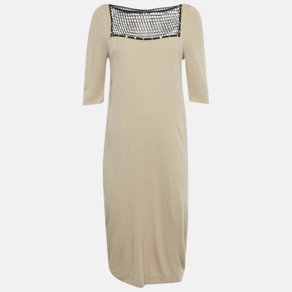 Class by Roberto Cavalli Beige Mesh Detail Jersey Midi Dress M Class by Roberto Cavalli Beige Mesh Detail Jersey Midi Dress M