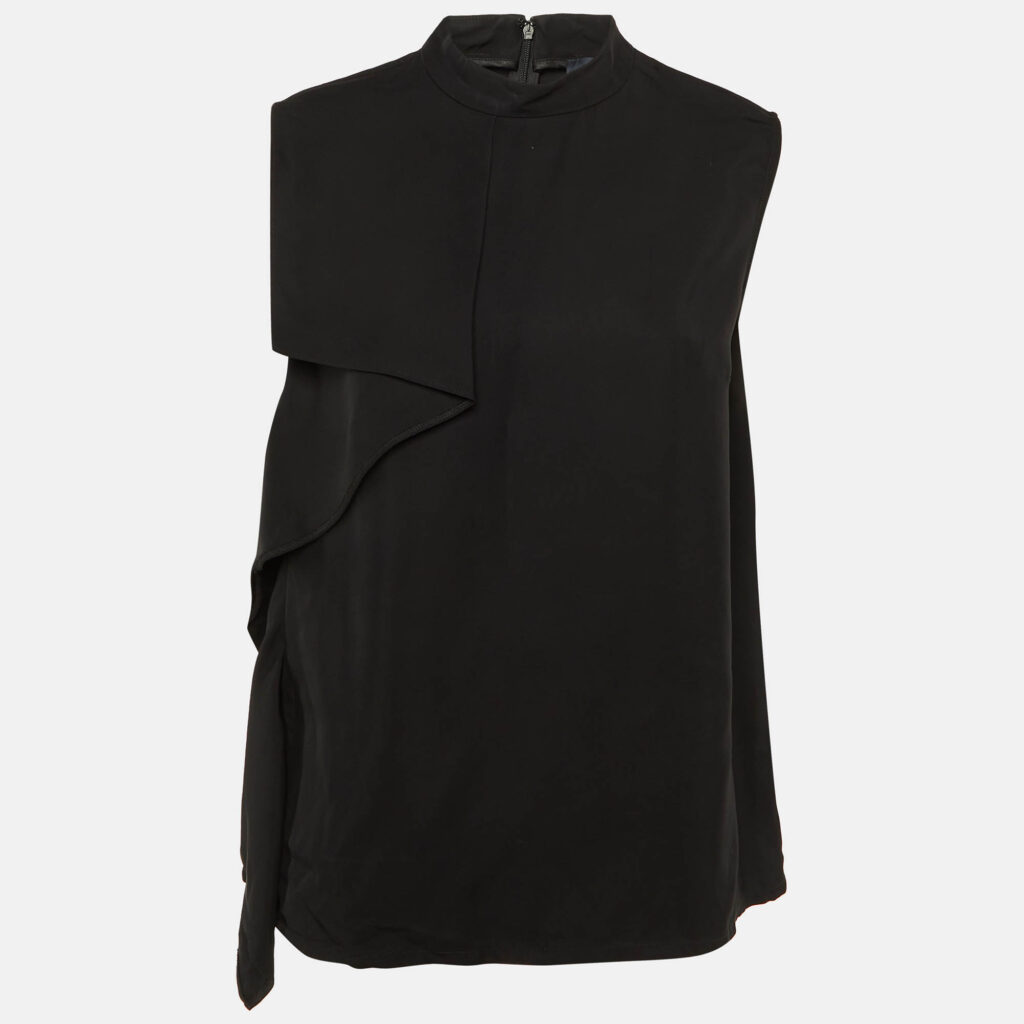 Class by Roberto Cavalli Black Crepe Draped Sleeveless Top L