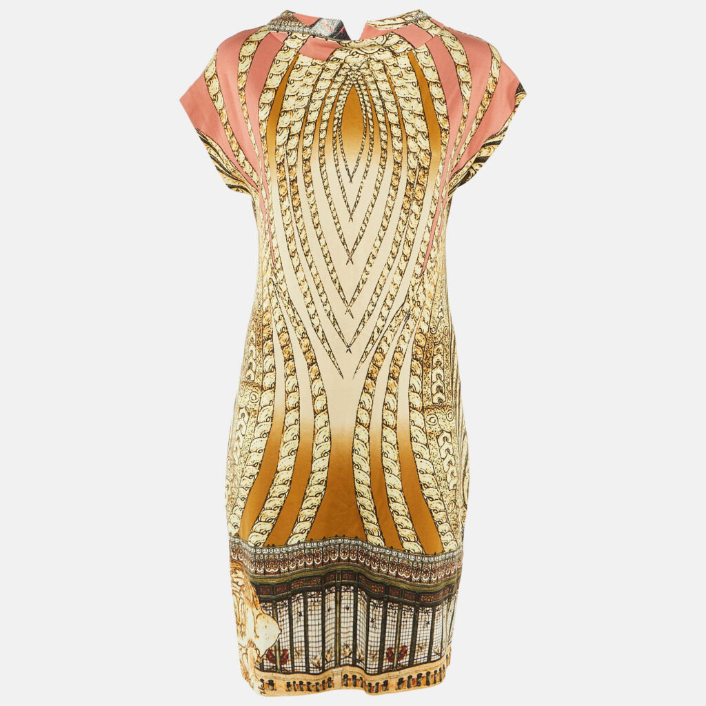 Class by Roberto Cavalli Beige/Pink Printed Knee Length Dress M Class by Roberto Cavalli Beige/Pink Printed Knee Length Dress M