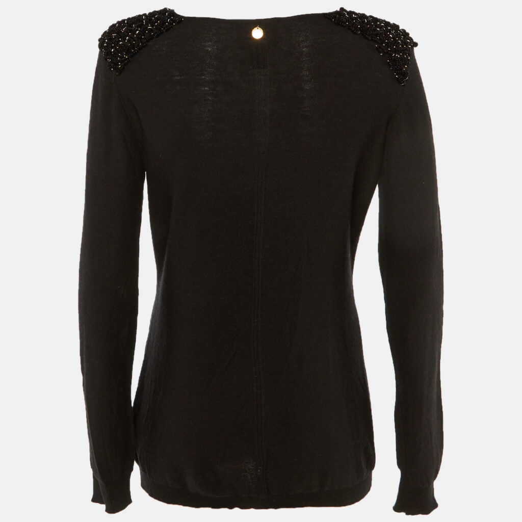 Class by Roberto Cavalli Black Wool Blend Embellished Detail Top L Class by Roberto Cavalli Black Wool Blend Embellished Detail Top L