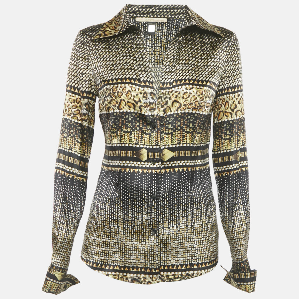 luxury-women-class-by-roberto-cavalli-used-clothes-p1249445-001.jpg Class by Roberto Cavalli Brown Printed Satin Shirt M