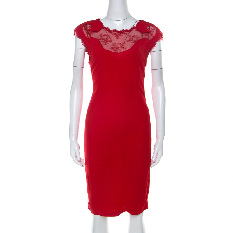 Class By Roberto Cavalli Red Lace Insert Detail Sleeveless Dress M Class By Roberto Cavalli Red Lace Insert Detail Sleeveless Dress M