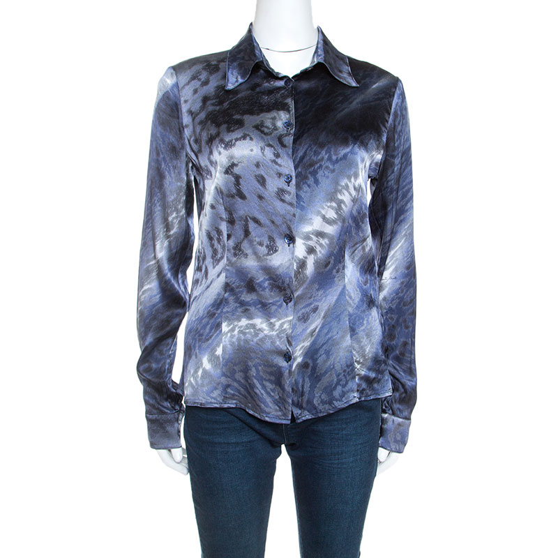 Class by Roberto Cavalli Multicolor Printed Stretch Silk Satin Shirt M
