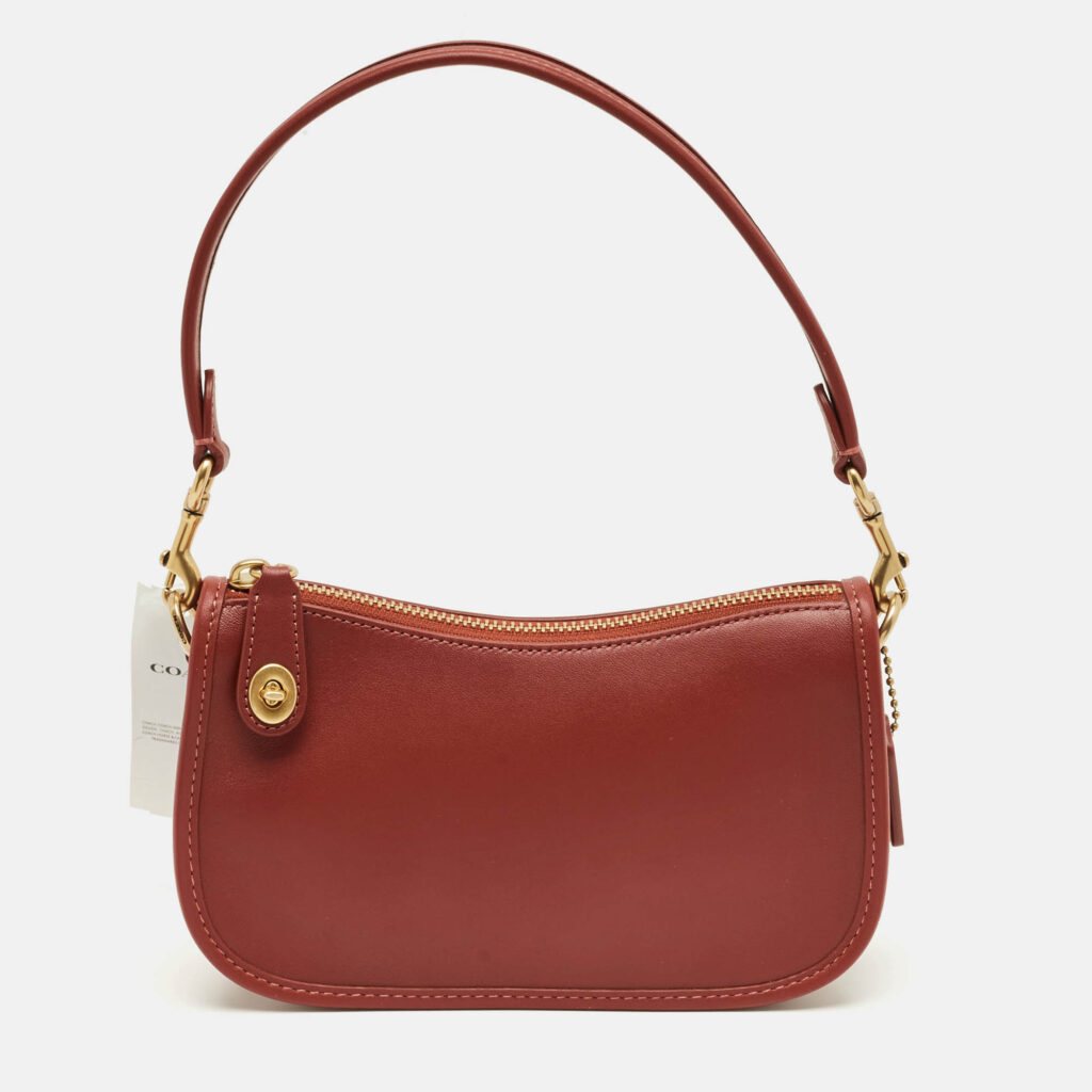 Coach Brick Brown Leather Swinger 20 Clutch Bag