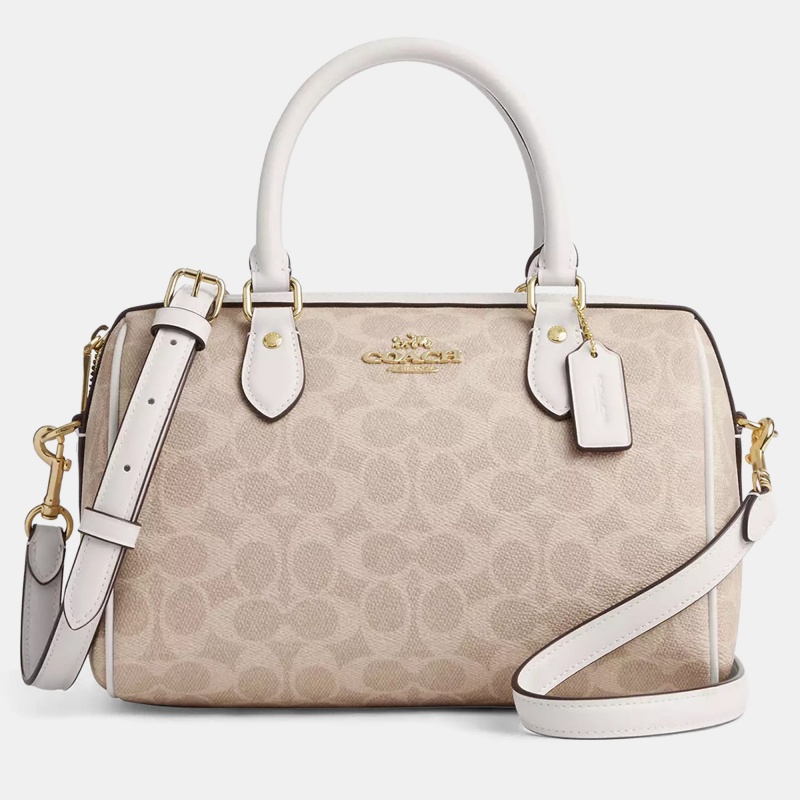 Coach Rowan Signature Canvas Chalk Leather Satchel Bag Coach Rowan Signature Canvas Chalk Leather Satchel Bag