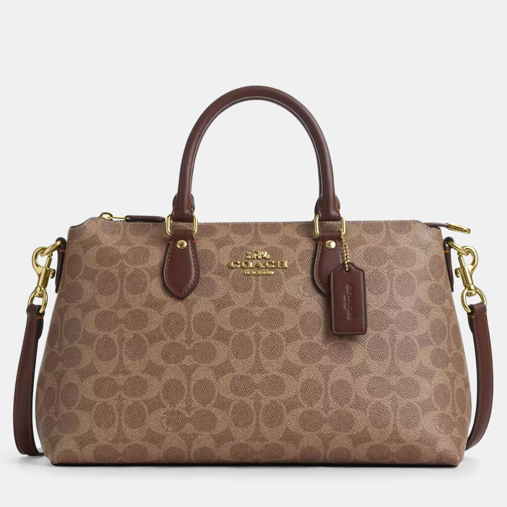 Coach Georgia Signature Canvas Tan Leather Satchel Bag Coach Georgia Signature Canvas Tan Leather Satchel Bag