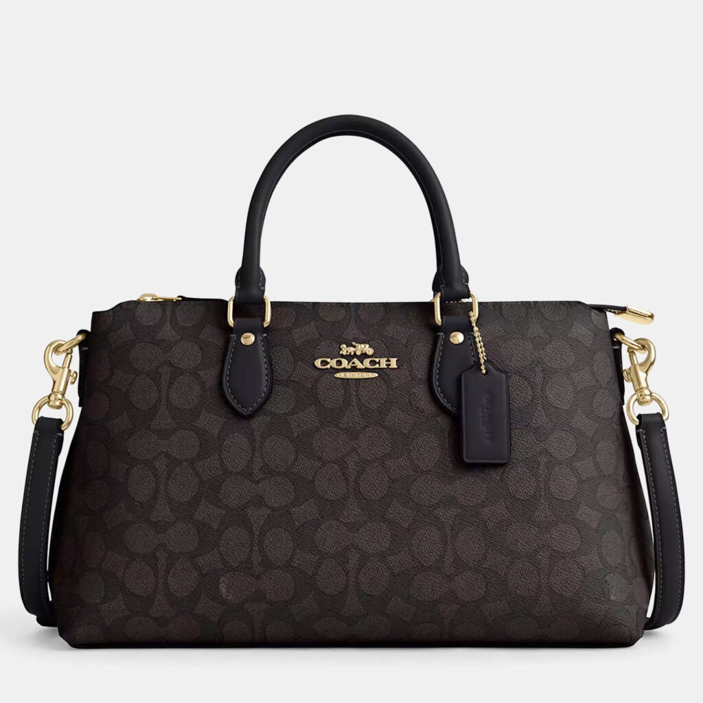 Coach Georgia Signature Canvas Black Leather Satchel Bag Coach Georgia Signature Canvas Black Leather Satchel Bag