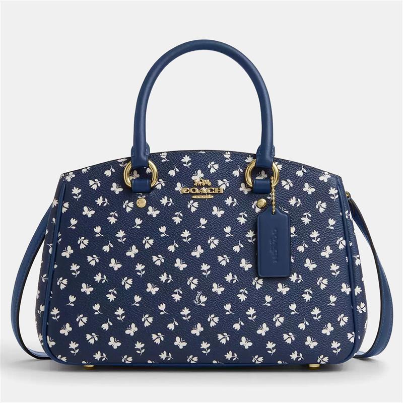 Coach Savannah Small Floral Print Blue Leather Carryall Bag Coach Savannah Small Floral Print Blue Leather Carryall Bag