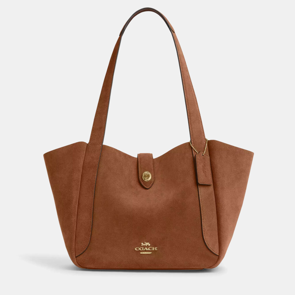 Coach Hadley Turnlock Tan Suede Tote Bag