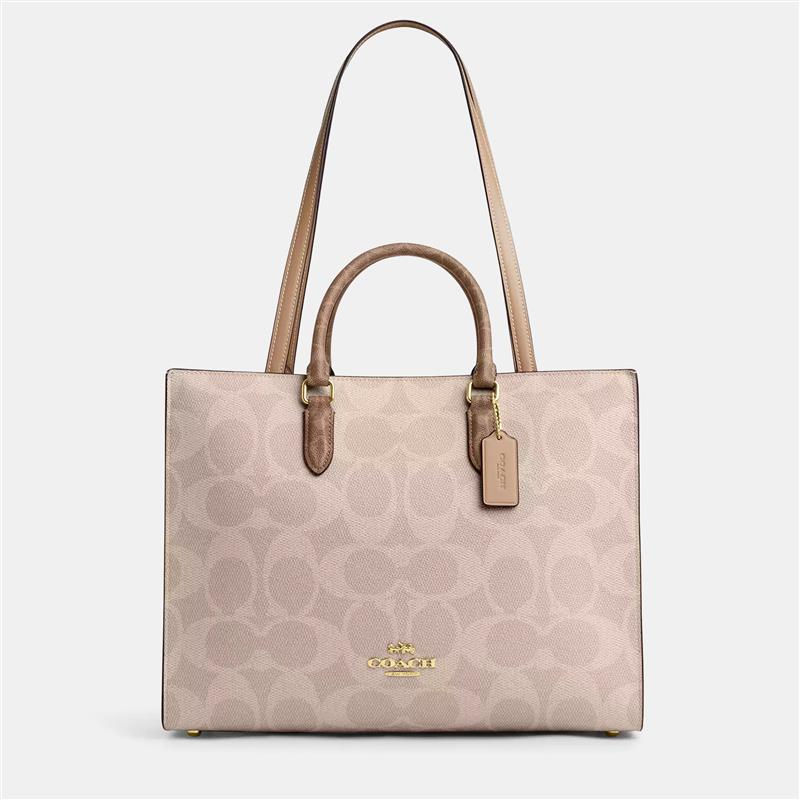 Coach Maggie Blocked Signature Canvas Sand Canvas Tote Bag
